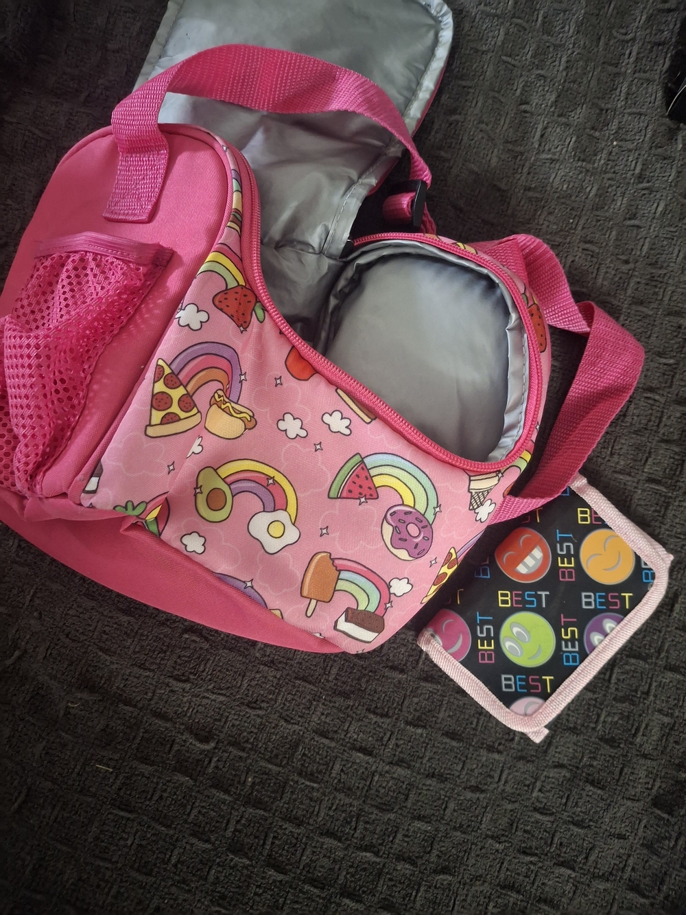 Kids Pink Rainbow & Food Print Lunch Tote with Matching Wallet